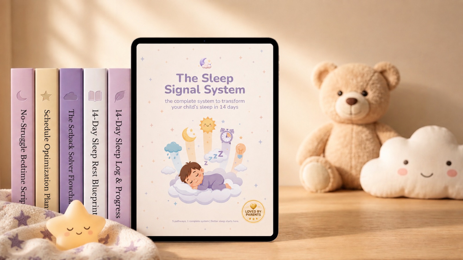 The Sleep Signal System guide with all 5 tools and the ToddlerSnooze app